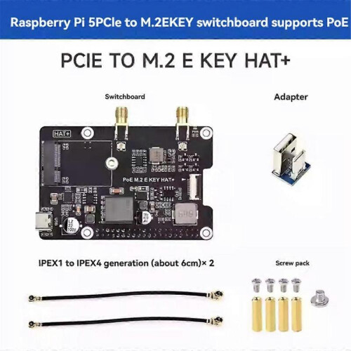 For 5 PCIe to M.2 E KEY with PoE HAT+ Supports NGFF Wireless Network Card/Bluetooth for RPI 5 1