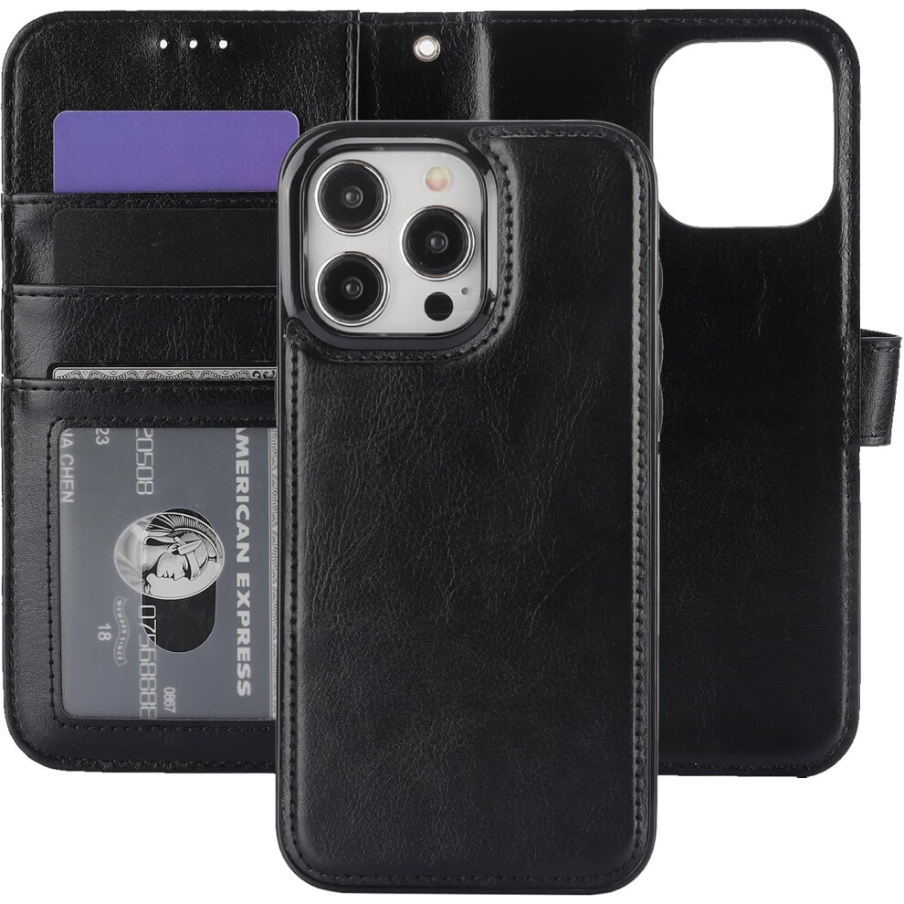 (Black) Flip-Removable Wallet Case For Iphone 15 Pro Max Black 6935158840724