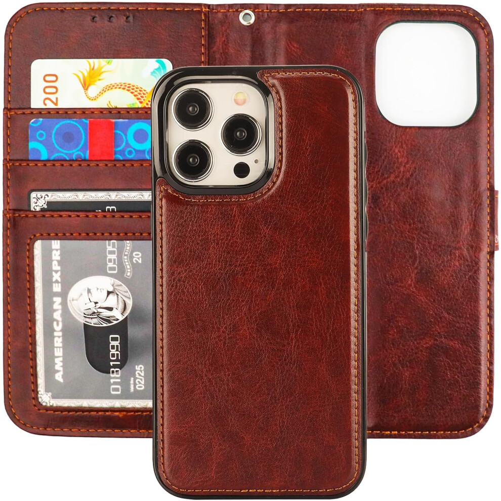 (Brown) Flip-Removable Wallet Case For Iphone 15 Pro Max Brown 6935158840731