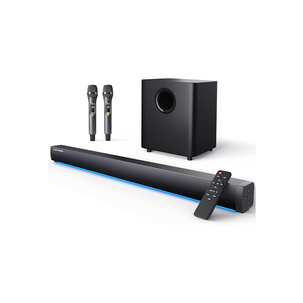 Lefandi Soundbar For Tv With Subwoofer, Bluetooth 5.0 Tv Speakers With 2 Wireless Microphones, Surround Stereo Sound System With Hdmi Arc 1234598767963