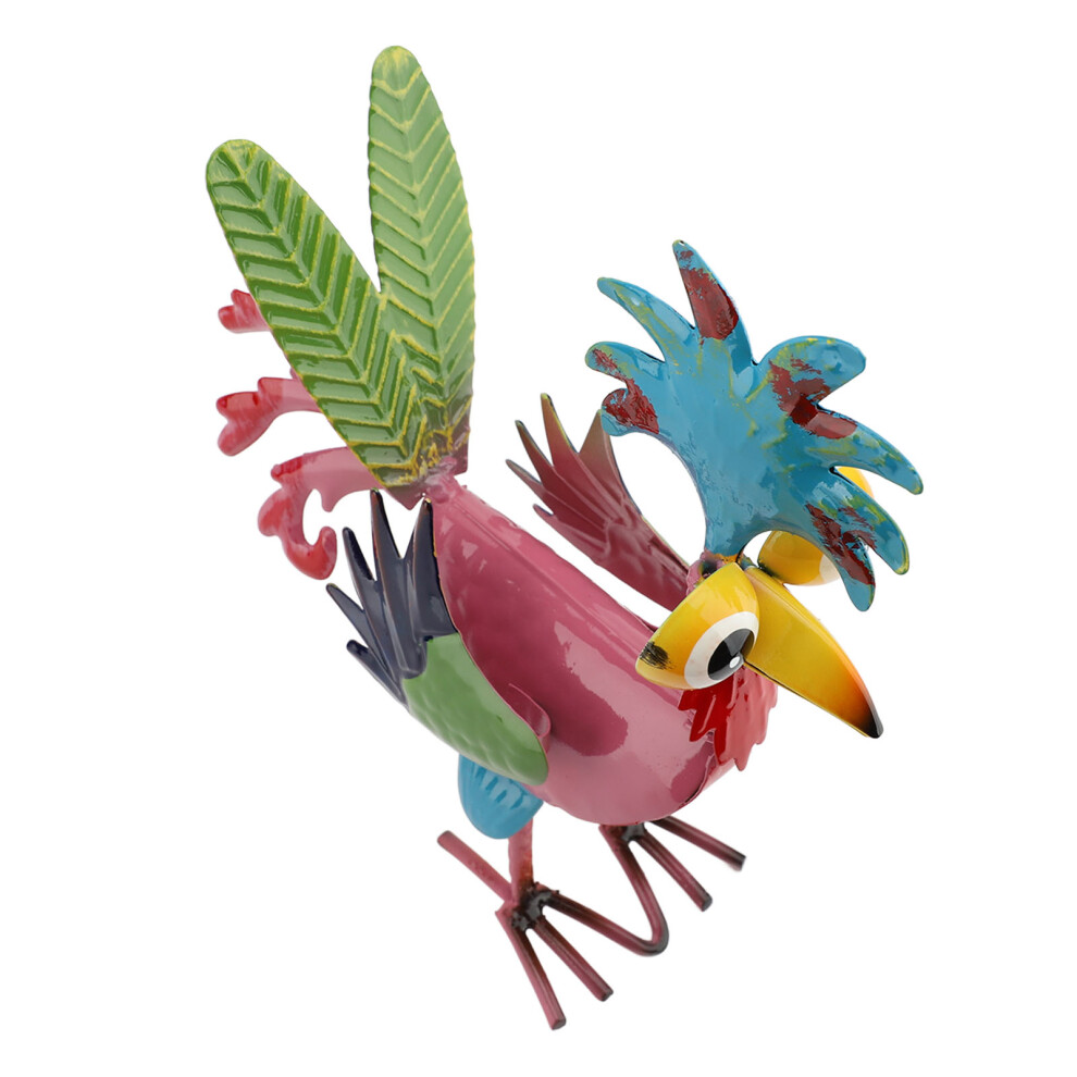 Metal Rooster Statue Colorful Art Rooster Yard Sculpture Decoration Elegant Garden Ornament for Pathway Patio Lawn