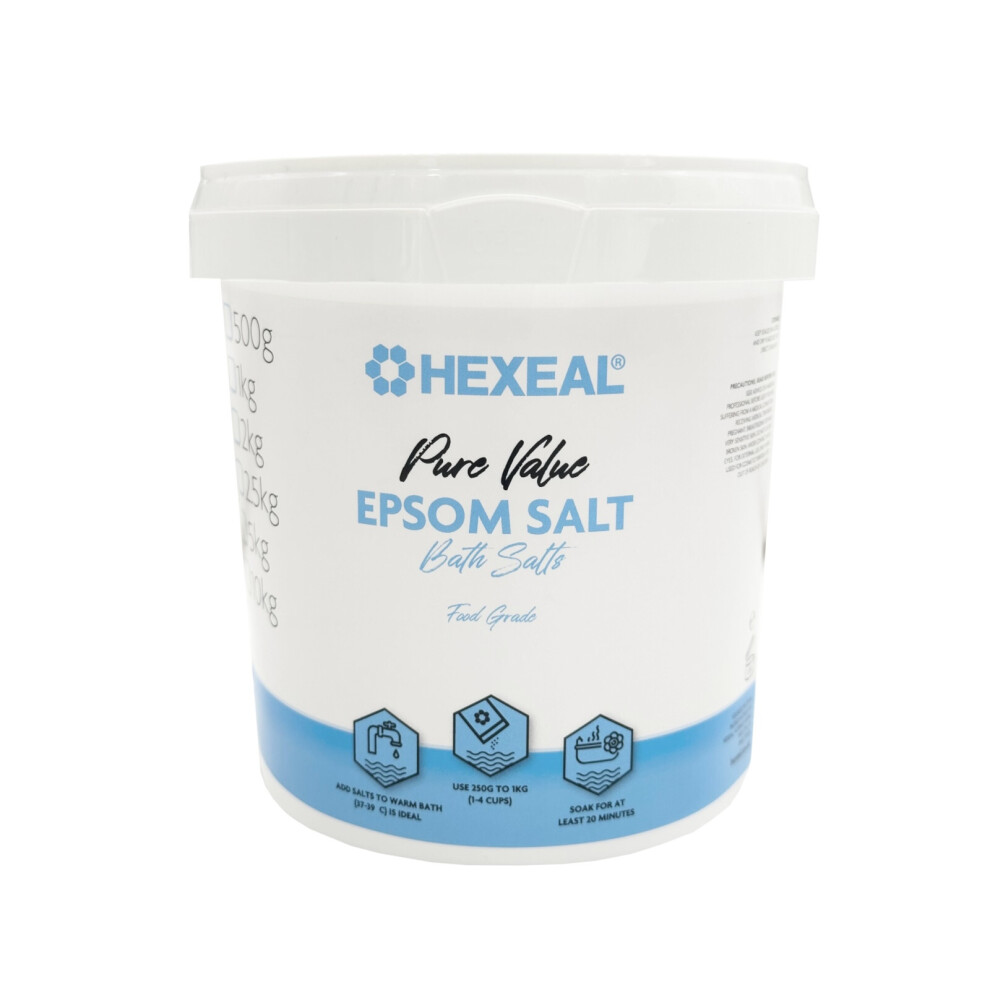 Hexeal Pure Value Epsom Salt 1kg - 1kg Bucket of Food Grade Magnesium Sulphate