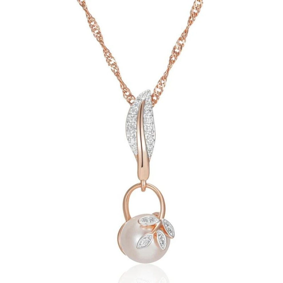 Silver Color Zircon Leaf Design Synthetic Pearl Pendant Necklace For Women Luxury Golden Necklace Wedding Party Jewelry
