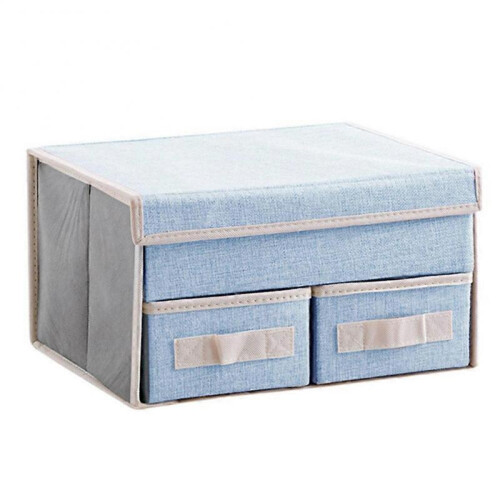 Double-Layer Storage Box Drawer Storage Box Foldable Home Underwear Storage Box (Blue Double Layer