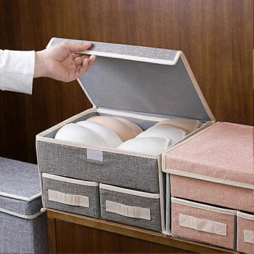 Double-Layer Storage Box Drawer Storage Box Foldable Home Underwear Storage Box (Blue Double Layer 1