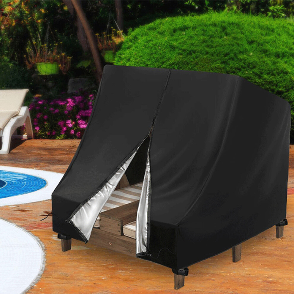 Outdoor Lounge Chair Cover Oxford Cloth Water Resistant Wooden Double Chaise Lounge Cover with Buckles for Home Garden Patio