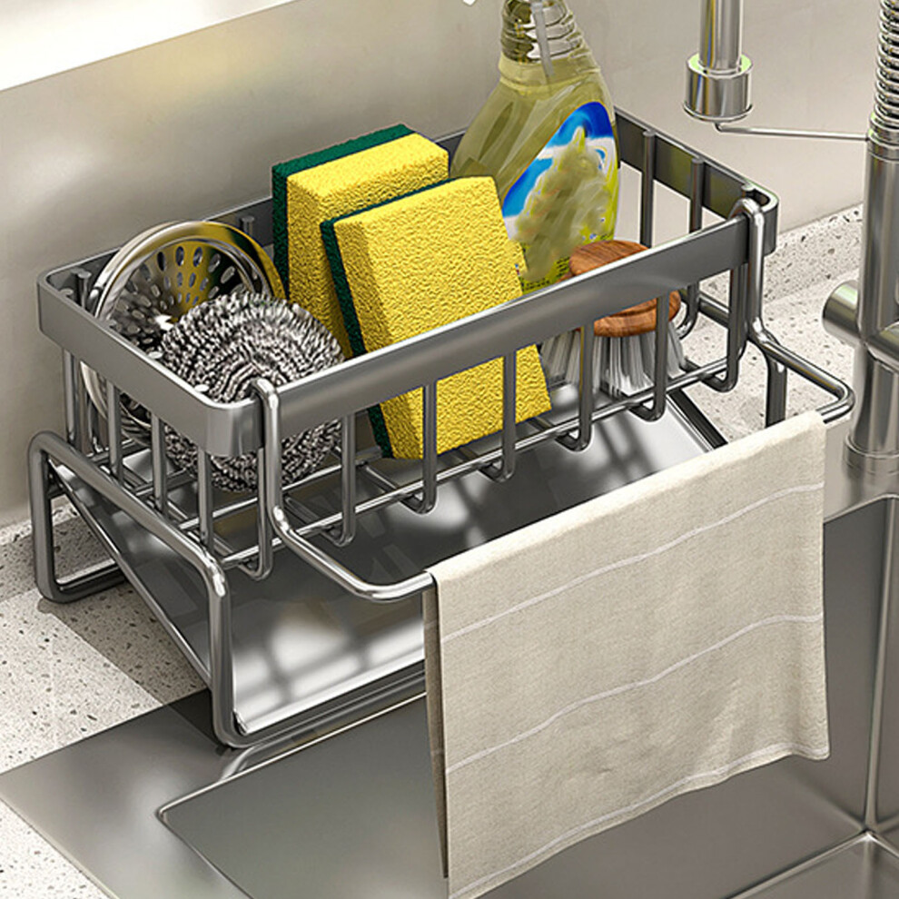 Kitchen Sink Sponge Holder Carbon Steel Multifunctional Soap Dispenser Kitchen Organizer Grey 4241313300623