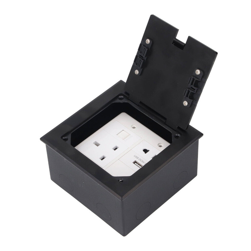 Floor Outlet Black Stainless Steel 16A 3 Prong Universal 2 Holes Usb And Computer Port Recessed Floor Electrical Outlet 8421313316626