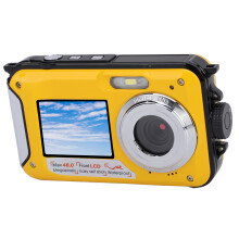 2.7K Underwater Camera with Dual Screens 48MP 16X Zoom 11FT Water Resistant Compact Digital Camera for Snorkeling Diving Yellow