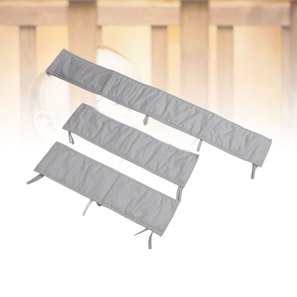 3Pcs Cotton Baby Bed Rail Soft Bumper Children Anti Collision Guardrail Pure Color Split Bed Surround For Home And Travel Grey