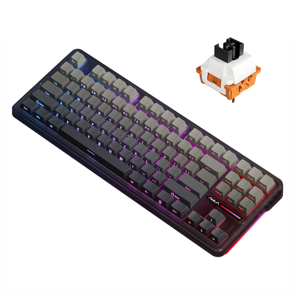 AULA F87 Mechanical Keyboard Wireless Gasket Structure Keyboard with Tri-Mode Connectivity 87-Key Low-Delay Gaming Keyboard with Light Effe