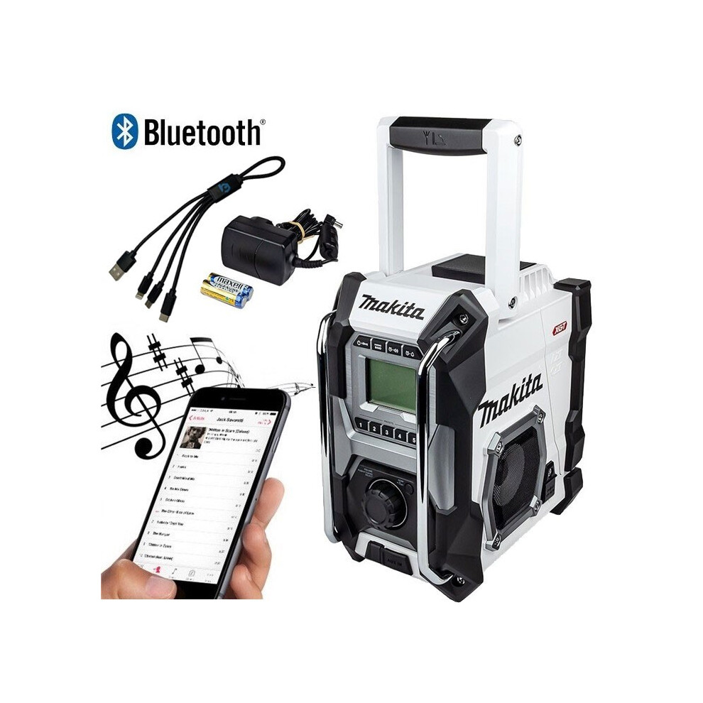Makita Job Site Bluetooth Radio MR002GZ01 White LXT 18V AM FM XGT Bare USB Cable