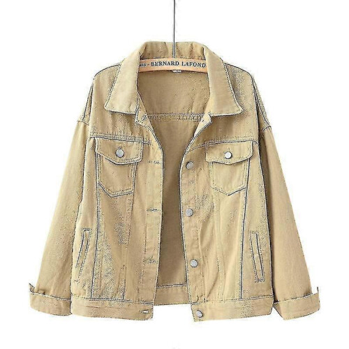 (S, KHAKI) Women's Denim Jacket
