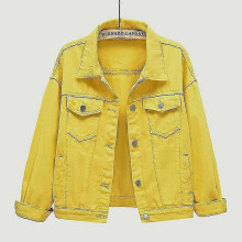 (S, YELLOW) Women's Denim Jacket