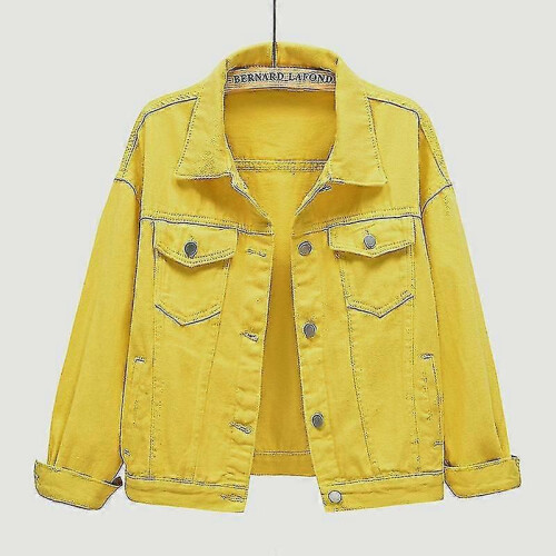 (S, YELLOW) Women's Denim Jacket