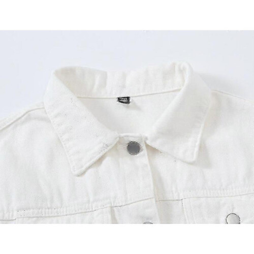 (2XL, WHITE) Women's Denim Jacket 2