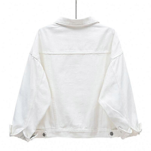 (3XL, WHITE) Women's Denim Jacket 1