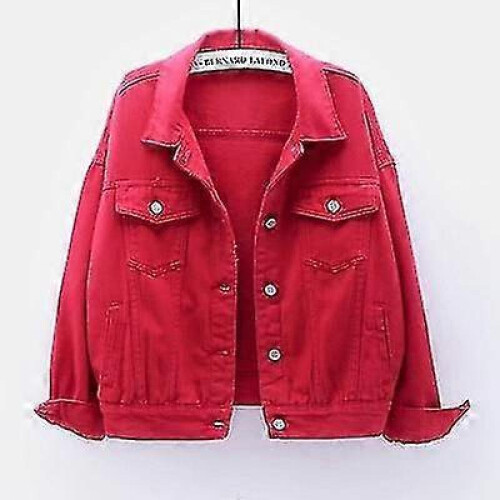 (3XL, RED) Women's Denim Jacket