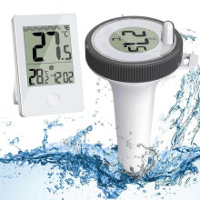Wireless Pool Thermometer Floating Easy Read, Digital Pool Thermometer with Ipx7 Waterproof, Pool Thermometer with Outdoor/indoor Temperature Monitor