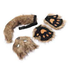 Fuchs-Gesichtsschutz-Handschuh-Set mit Schwanz Cosplay, flauschiges Imitierfell, Grasgelb, für Damen und Mädchen