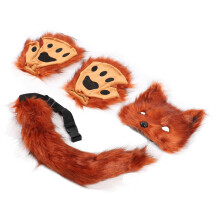 Fuchs Gesichtsschutz-Handschuh- und Schwanz-Set, Plüsch-Faux-Fell, Rotbraun für Damen & Mädchen