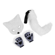 Fuchs-Kopfhaube, Handschuh- und Schwanz-Cosplay-Set | Flauschiges Kunstfell für Frauen & Mädchen, Weiß