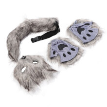 Fuchs Gesichtsschutz-Handschuh-Set mit Schwanz Cosplay | Flauschiges Kunstfell | Dunkelgrau
