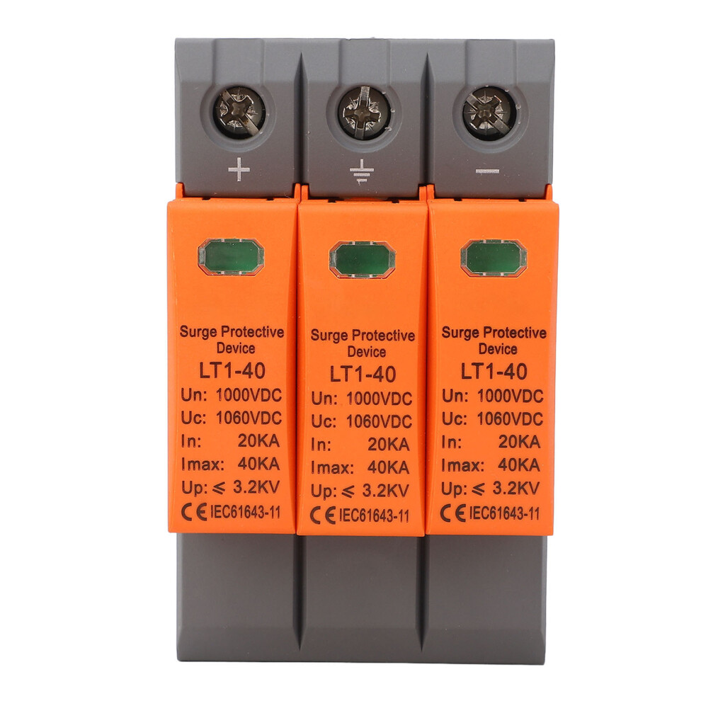 DC Power Surge Protector 3P 35mm Rail Mount Arrester Protective Device for Photovoltaic System 1000V 20KAâ40KA