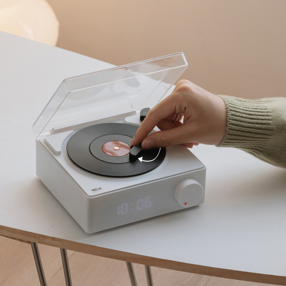 Record Player Bluetooth Speaker 3 Modes HiFi Stereo Sound Portable Wireless Turntable Speaker Alarm Clock for Bedroom White