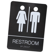 Unisex-WC-Schild aus schwarzem Edelstahl mit Brailleschrift, selbstklebend, 7,9 x 5,9 Zoll