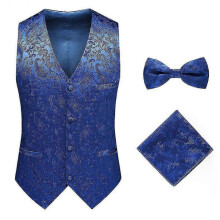 (S, Royal Blue) Mens Formal Wedding Paisley Waistcoat Bow Tie Set Jacquard Woven Suit Vest