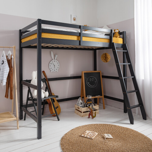Noa and Nani Thomas High Sleeper Cabin Bed in Anthracite with Reversible Ladder – Solid Pine, Fits Standard Single Mattress