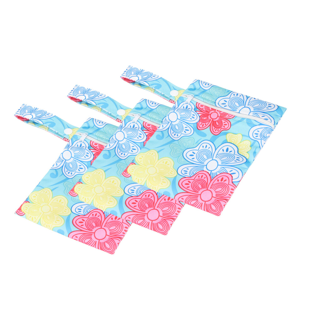 3pcs Cloth Diaper Bag Zippered Pocket Water Resistant Printed Reusable Travel Beach Pool Yoga Gym Wet Bag for Swimsuits T07