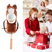Horse Stick Toy Plush Soft Cartoon Look Sound Effect Horse Head Stick Toy with Wheels and Thickened Handle for Kids Toddlers Coffee