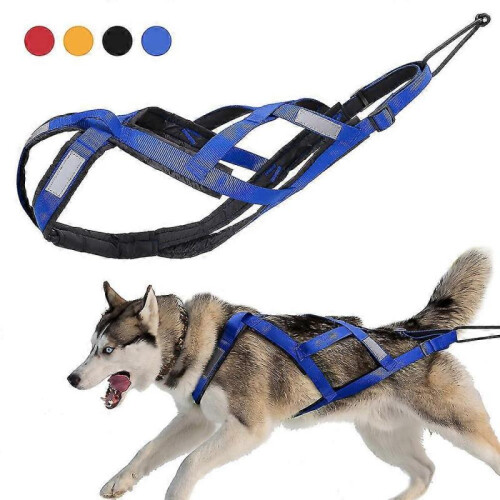 (M, Blue) Dog Sledding Weight Pulling Harness Reflective for Pets Training