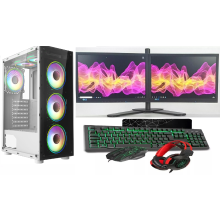 ASC Ryzen Gaming PC Dual Bundle, AMD Ryzen 5 4500, GTX 3050 6GB Graphics, 16GB RAM, 1TB SSD, Windows 11, White 6 Fan RGB Case, 2x22" Monitor Dual