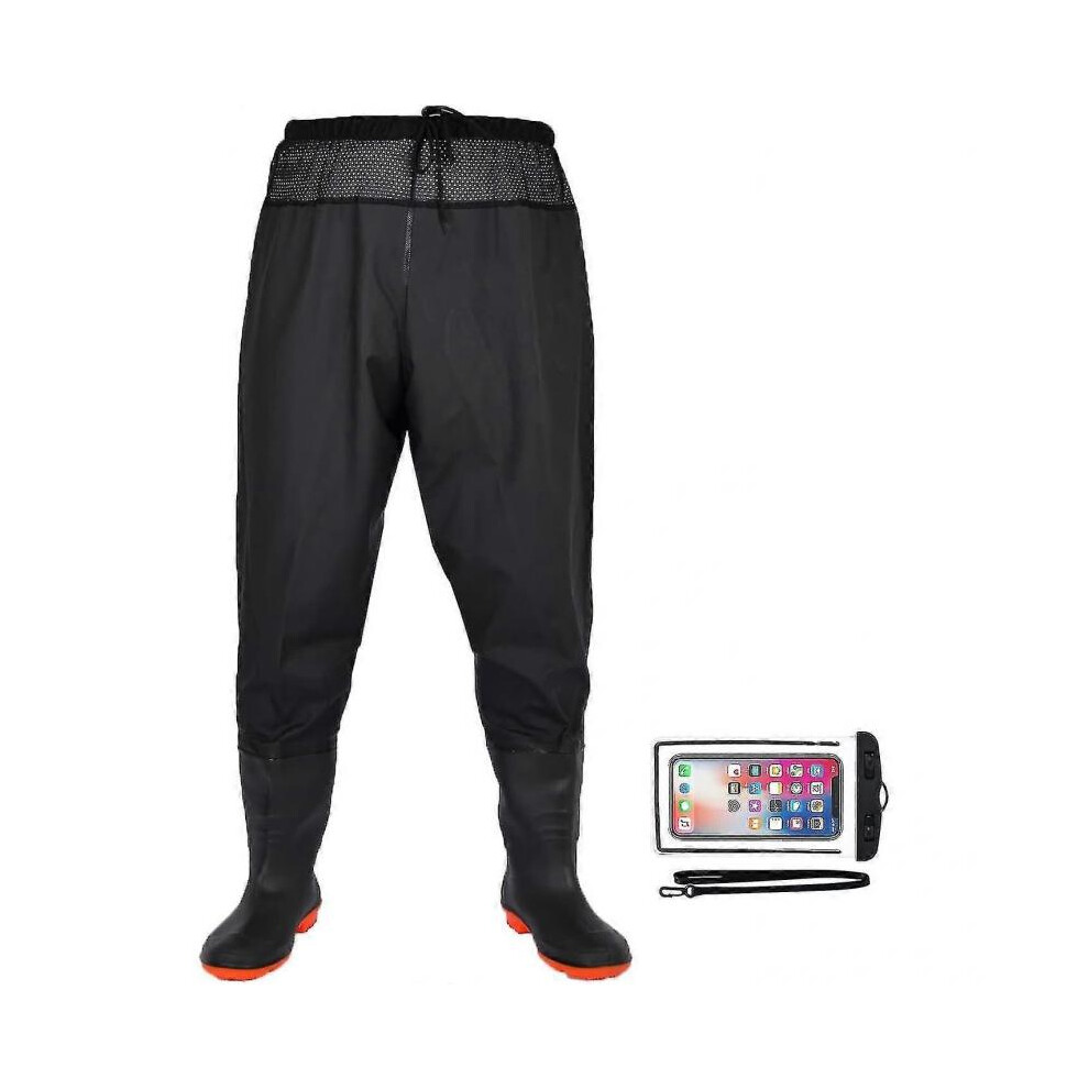 (42,Black)Waist Fishing Wader Pants With Waterproof Boots, Fishing Waders Pants For Men Women
