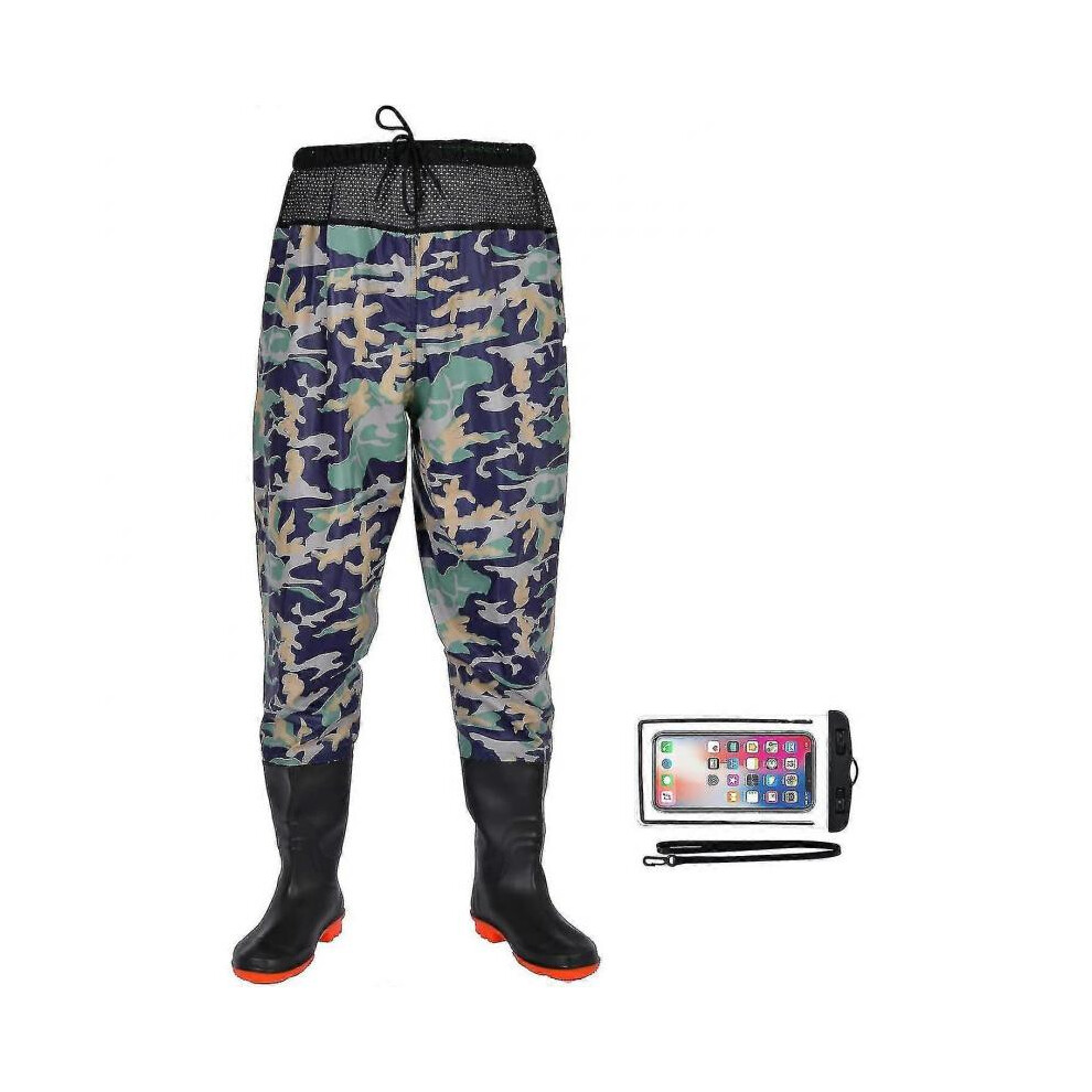 (41,Blue flower)Waist Fishing Wader Pants With Waterproof Boots, Fishing Waders Pants For Men Women