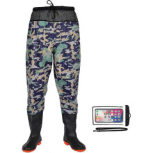 (45, Blue flower) Waist Fishing Wader Pants With Waterproof Boots, Fishing Waders Pants For Men Women
