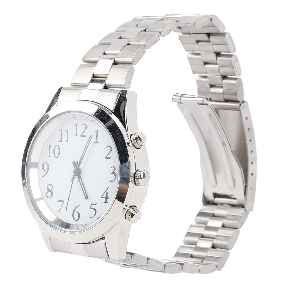 Talking Watch with Alarm Stainless Steel Elastic Band Large Clear Voice Watch for Blind People Visually Impaired Elderly