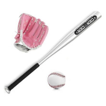 (Pink) Baseball Balls Set Baseball Bat+Baseball+Baseball Gloves 25in Aluminum Alloy Baseball Bat 10.5in PVC