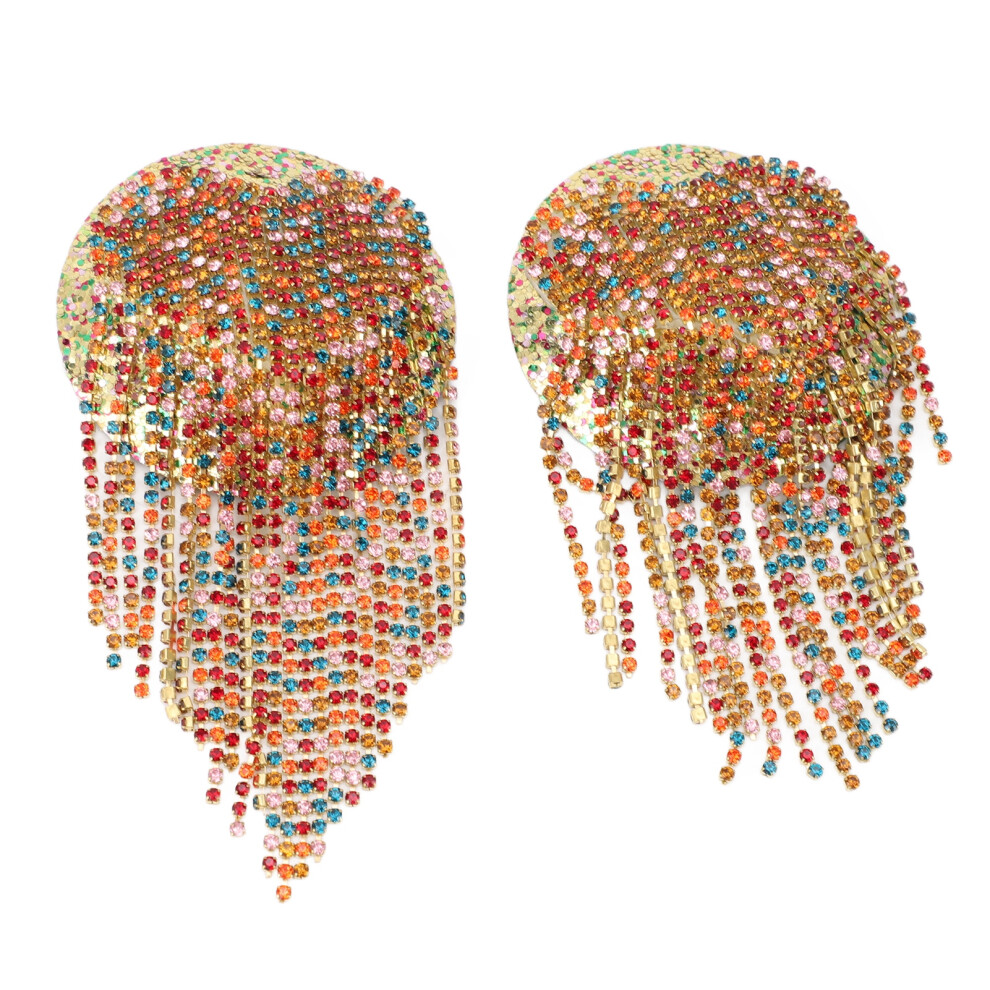 1pair Rhinestone Tassel Nipple Pasties Seamless Reusable Breathable Rhinestone Festival Nipple Stickers for Nightclub Party