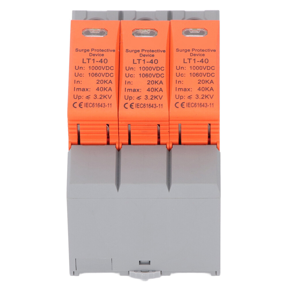 3P Surge Protector 35MM DIN Rail Mount Photovoltaic Surge Protective Device Low Voltage Arrester for Home 1000V 20â40KA
