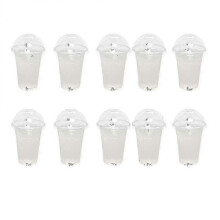 100pcs 500ml Disposable Clear Plastic Cups with A Hole Dome Lids Comptiable with Tea Fruit Juice Milk Tea with Covers