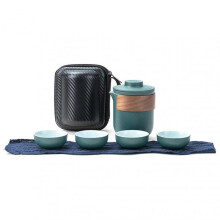 (with 4 Cups, Green Pot) Travel Tea Set Portable Anti Burn Mini Ceramic Teapot Infuser Set For Outdoor With Storage Bag