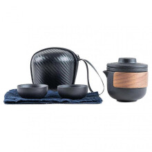 (with 2 Cups, Black Pot) Travel Tea Set Portable Anti Burn Mini Ceramic Teapot Infuser Set For Outdoor With Storage Bag