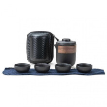 (with 4 Cups, Black Pot) Travel Tea Set Portable Anti Burn Mini Ceramic Teapot Infuser Set For Outdoor With Storage Bag