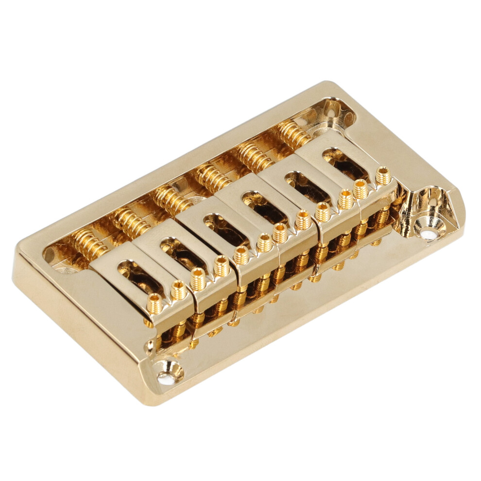 6 String Electric Guitar Bridge Kit Brass Through Body Non Tremolo Guitar Bridge with Wrench for St Gold