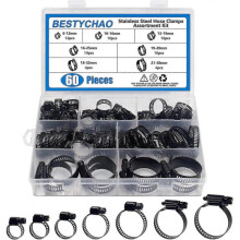 60 Piece Worm Gear Hose Clips Assortment Stainless Steel with Adjustable Range 6-38mm (black)