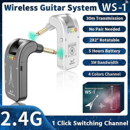 (Black) Professional 2.4ghz Wireless Guitar System Rechargeable Transmitter Receiver 1